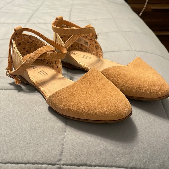 Toms Womens Julie Tan Suede D'Orsays Ankle Strap Pointed Toe Flats Shoes Used - Picture 2 of 10
